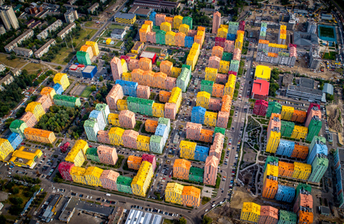 Imagem aérea da Cidade Conforto, em Kiev, na Ucrânia